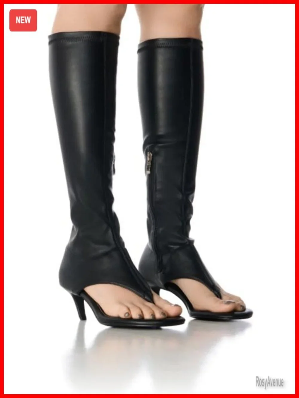 Kitten Heel Thong Sandal Boots Open Toe Knee High Stiletto